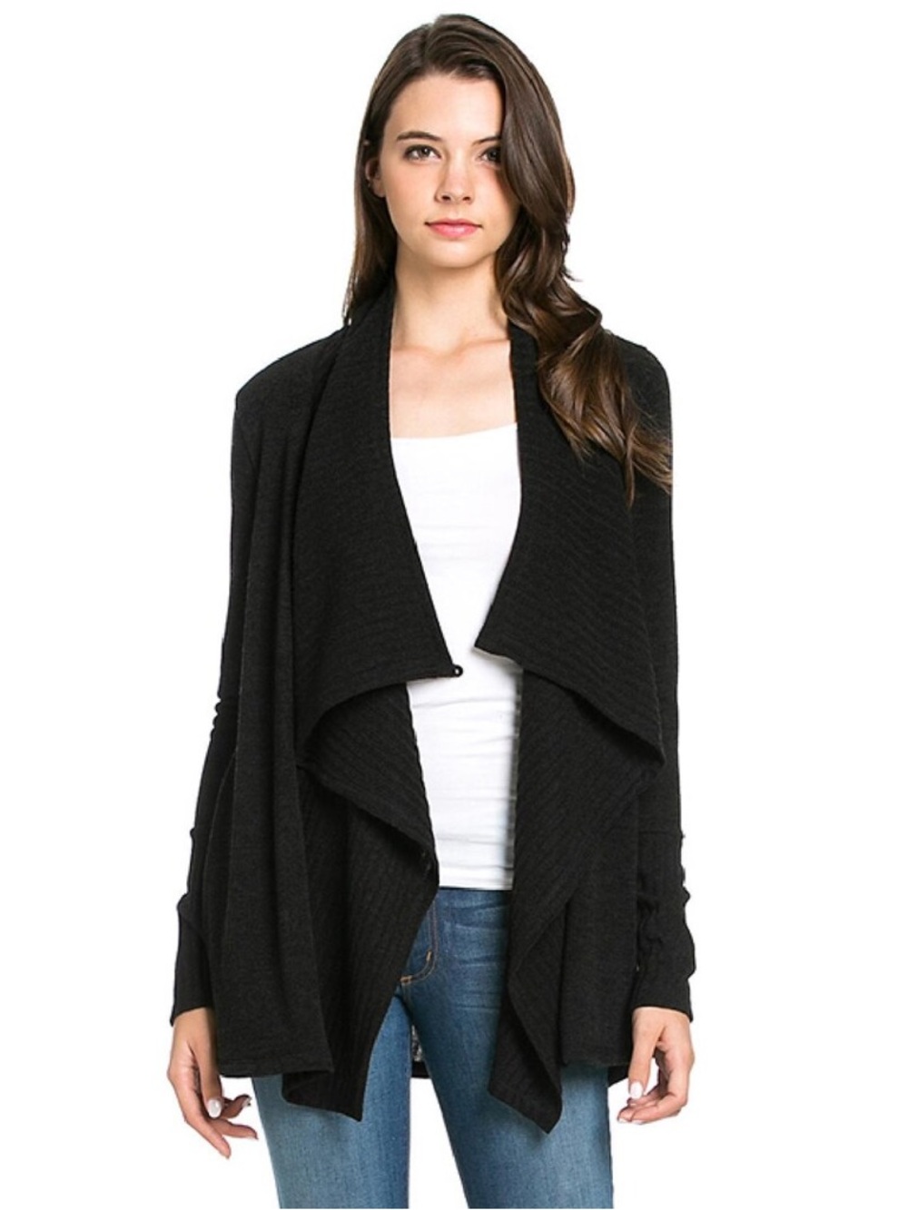 Maurices Black Draped Open Front Cardigan